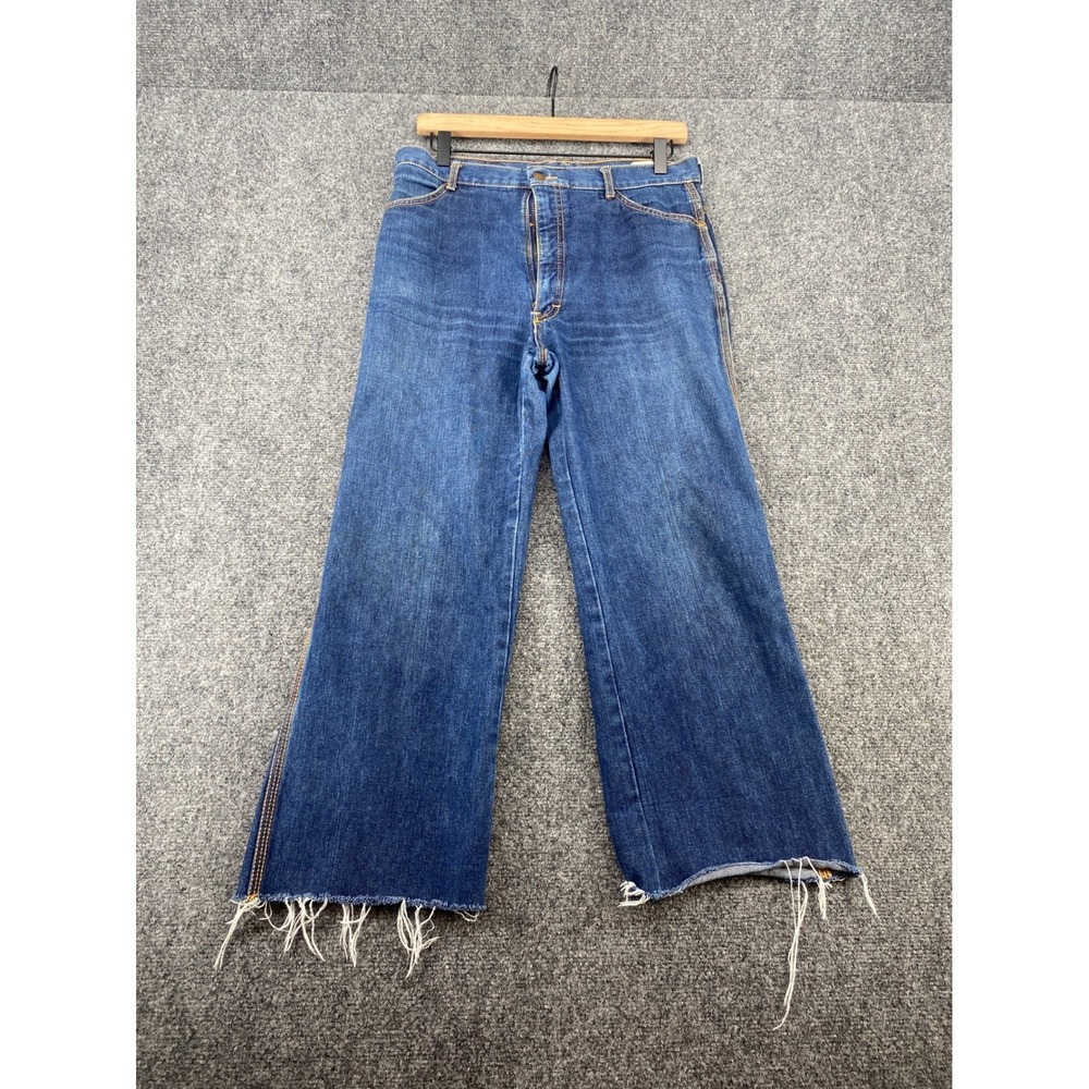 Brittania Vintage Flare Jeans Buckle Back High Waist Blue Denim 30x23.5 Raw Hem